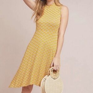 Maeve for Anthropologie Mustard Yellow and Cream Geometric Sleeveless Dress